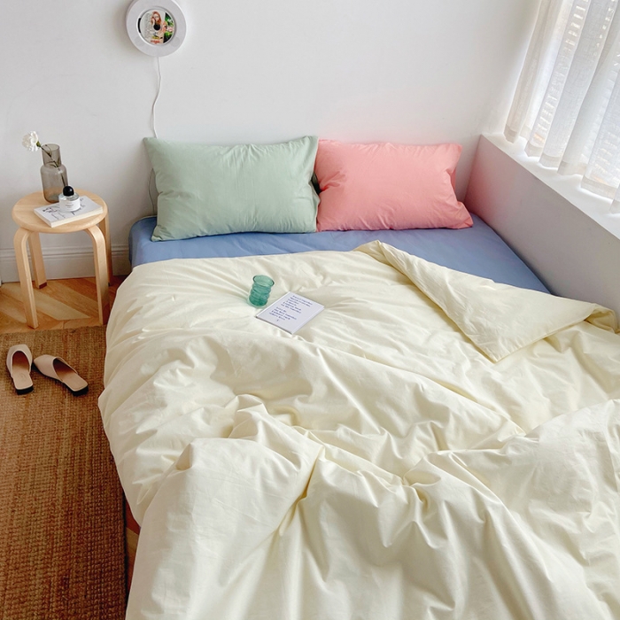 91家纺网 家纺一手货源 找家纺 雅居纺家纺 2022新款全棉水洗棉四件套 ins米黄蓝