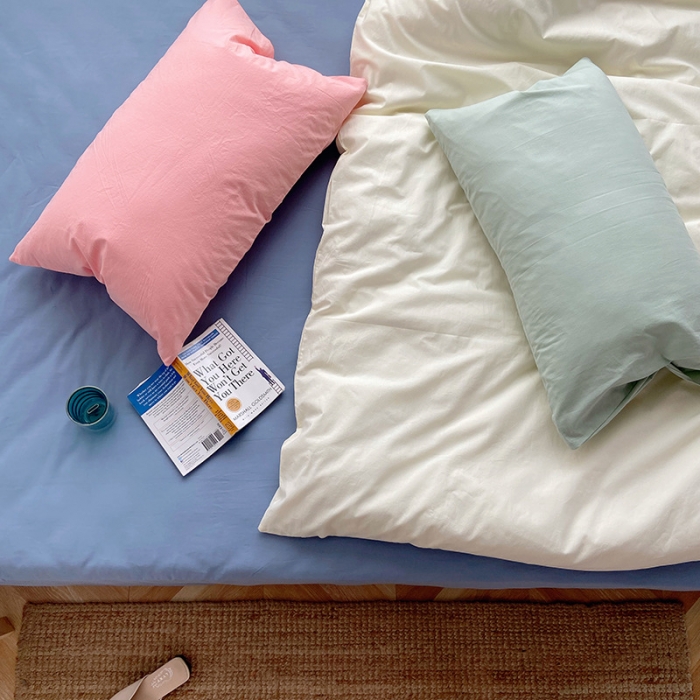 91家纺网 家纺一手货源 找家纺 雅居纺家纺 2022新款全棉水洗棉四件套 ins米黄蓝