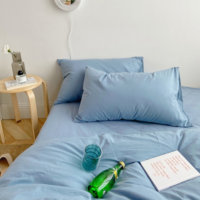 91家纺网 家纺一手货源 找家纺 雅居纺家纺 2022新款全棉水洗棉四件套 ins浅蓝