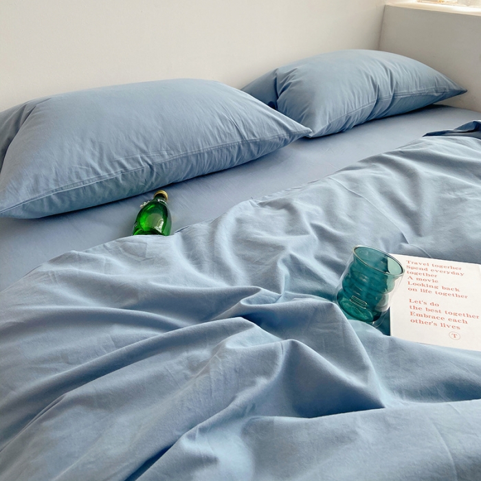 91家纺网 家纺一手货源 找家纺 雅居纺家纺 2022新款全棉水洗棉四件套 ins浅蓝