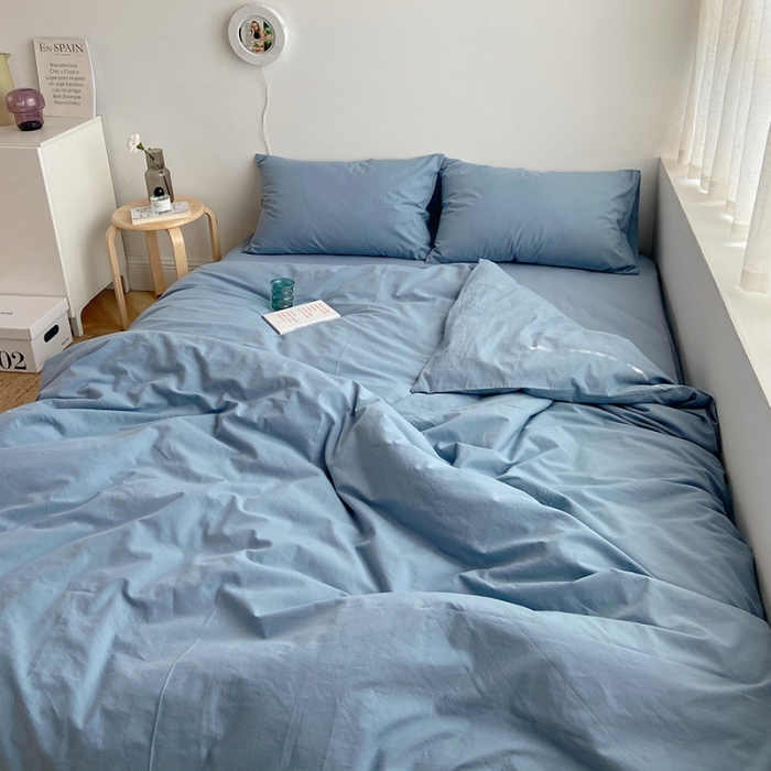 91家纺网 家纺一手货源 找家纺 雅居纺家纺 2022新款全棉水洗棉四件套 ins浅蓝