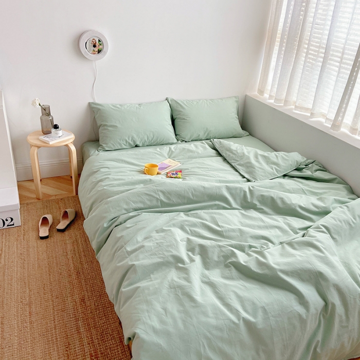 91家纺网 家纺一手货源 找家纺 雅居纺家纺 2022新款全棉水洗棉四件套 ins水绿