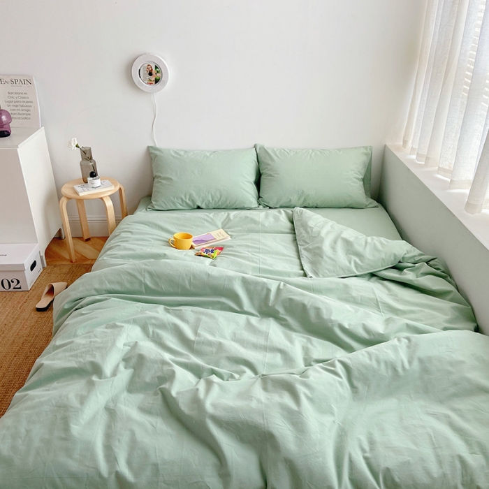 91家纺网 家纺一手货源 找家纺 雅居纺家纺 2022新款全棉水洗棉四件套 ins水绿