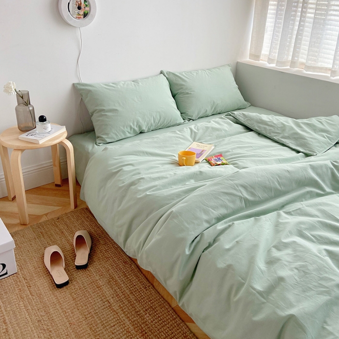 91家纺网 家纺一手货源 找家纺 雅居纺家纺 2022新款全棉水洗棉四件套 ins水绿