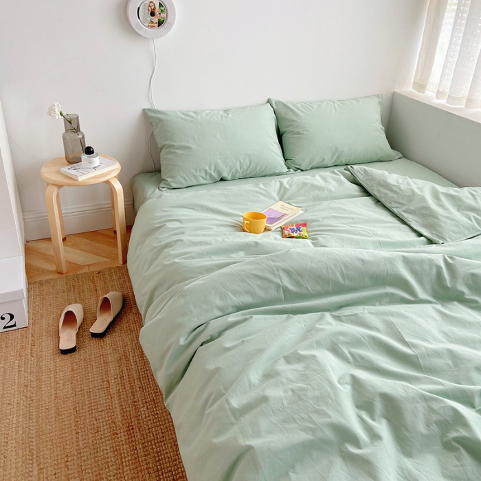 91家纺网 家纺一手货源 找家纺 雅居纺家纺 2022新款全棉水洗棉四件套 ins水绿