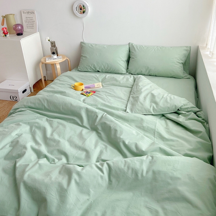 91家纺网 家纺一手货源 找家纺 雅居纺家纺 2022新款全棉水洗棉四件套 ins水绿