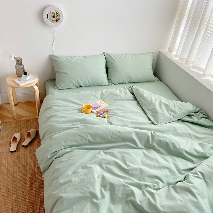 91家纺网 家纺一手货源 找家纺 雅居纺家纺 2022新款全棉水洗棉四件套 ins水绿