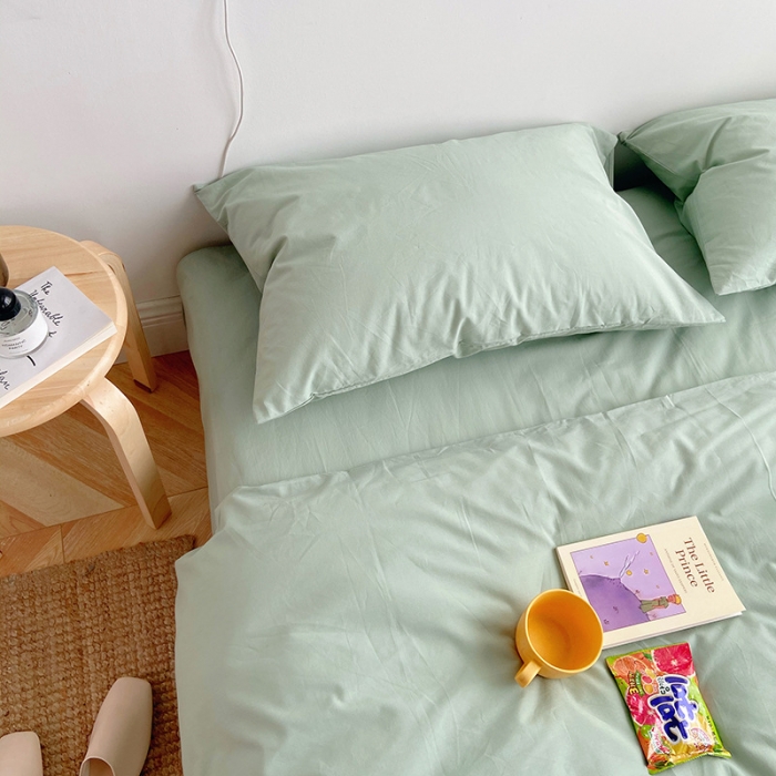 91家纺网 家纺一手货源 找家纺 雅居纺家纺 2022新款全棉水洗棉四件套 ins水绿