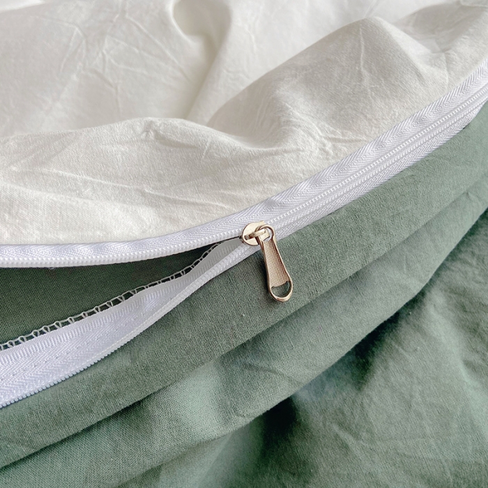 91家纺网 家纺一手货源 找家纺 雅居纺家纺 2022新款全棉水洗棉四件套 白+墨子绿