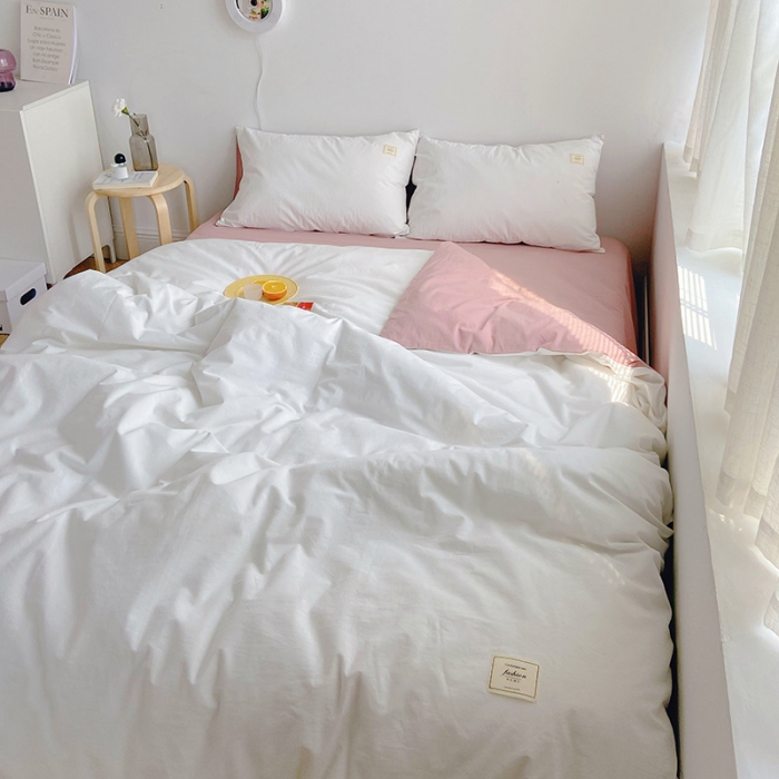 91家纺网 家纺一手货源 找家纺 雅居纺家纺 2022新款全棉水洗棉四件套 白+绅士红