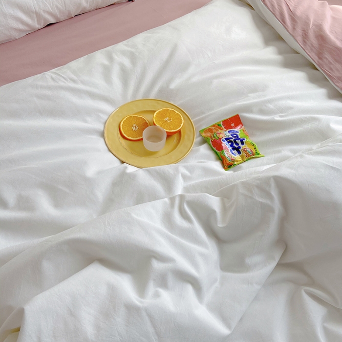 91家纺网 家纺一手货源 找家纺 雅居纺家纺 2022新款全棉水洗棉四件套 白+绅士红