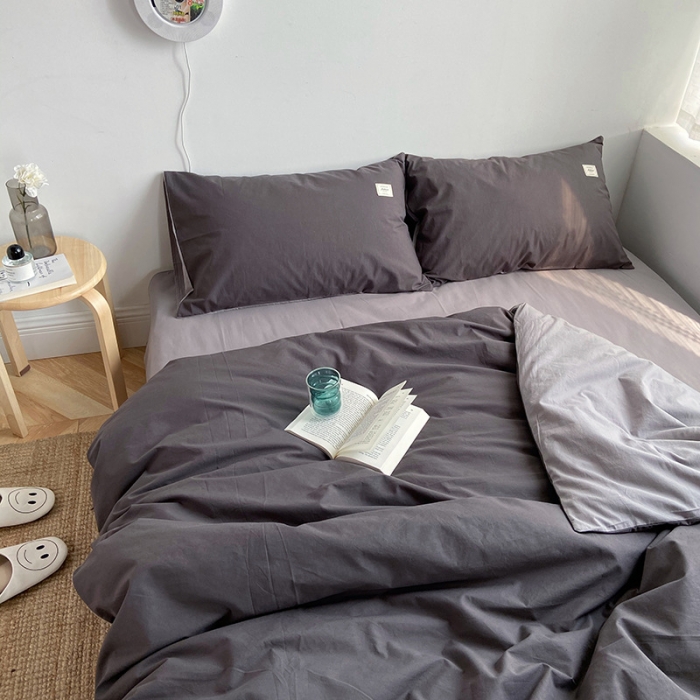 91家纺网 家纺一手货源 找家纺 雅居纺家纺 2022新款全棉水洗棉四件套 低调灰绅士灰