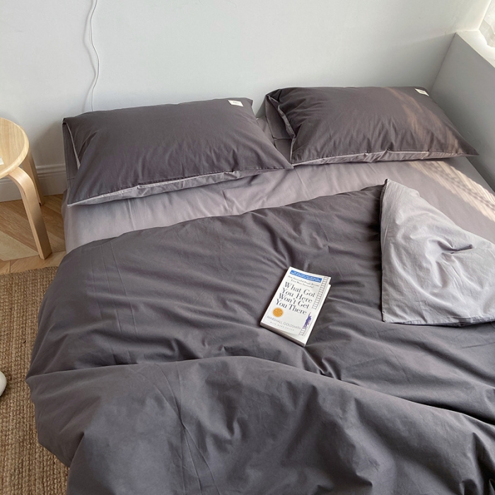 91家纺网 家纺一手货源 找家纺 雅居纺家纺 2022新款全棉水洗棉四件套 低调灰绅士灰