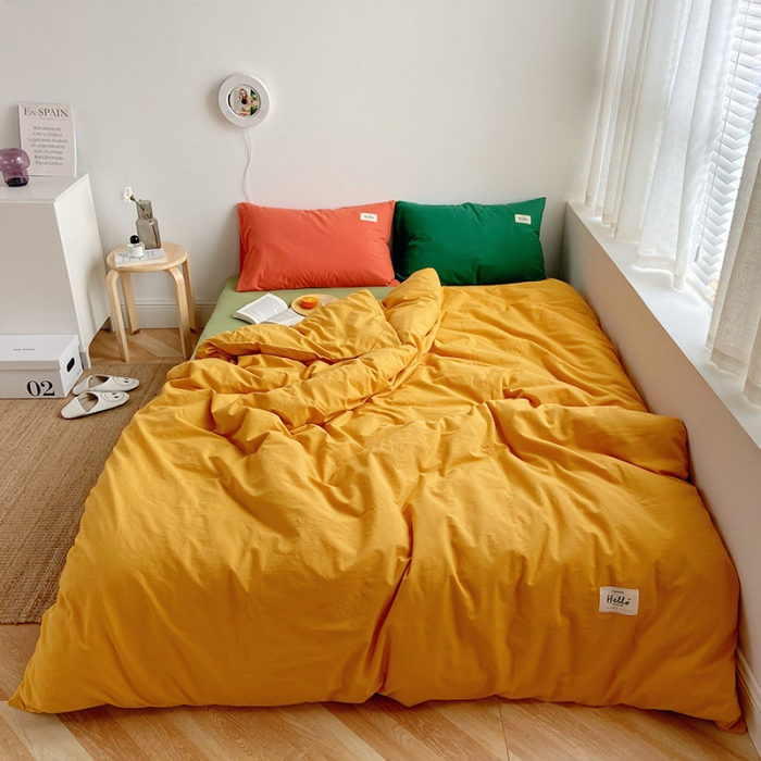 91家纺网 家纺一手货源 找家纺 雅居纺家纺 2022新款全棉水洗棉四件套 活力黄