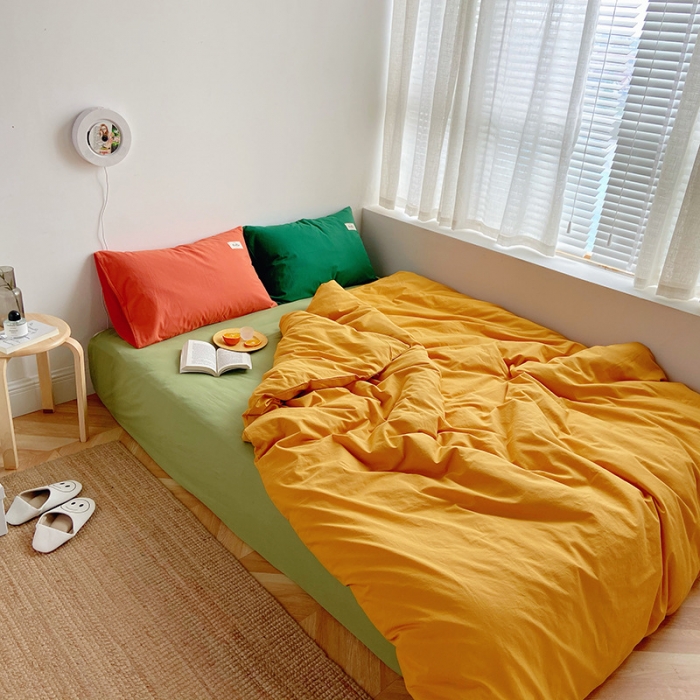 91家纺网 家纺一手货源 找家纺 雅居纺家纺 2022新款全棉水洗棉四件套 活力黄