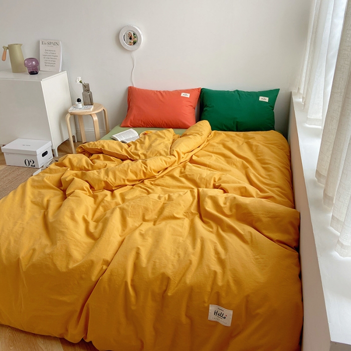 91家纺网 家纺一手货源 找家纺 雅居纺家纺 2022新款全棉水洗棉四件套 活力黄