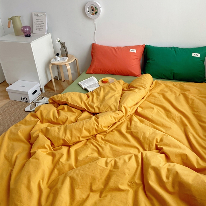 91家纺网 家纺一手货源 找家纺 雅居纺家纺 2022新款全棉水洗棉四件套 活力黄