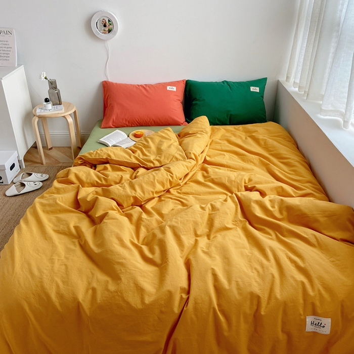 91家纺网 家纺一手货源 找家纺 雅居纺家纺 2022新款全棉水洗棉四件套 活力黄