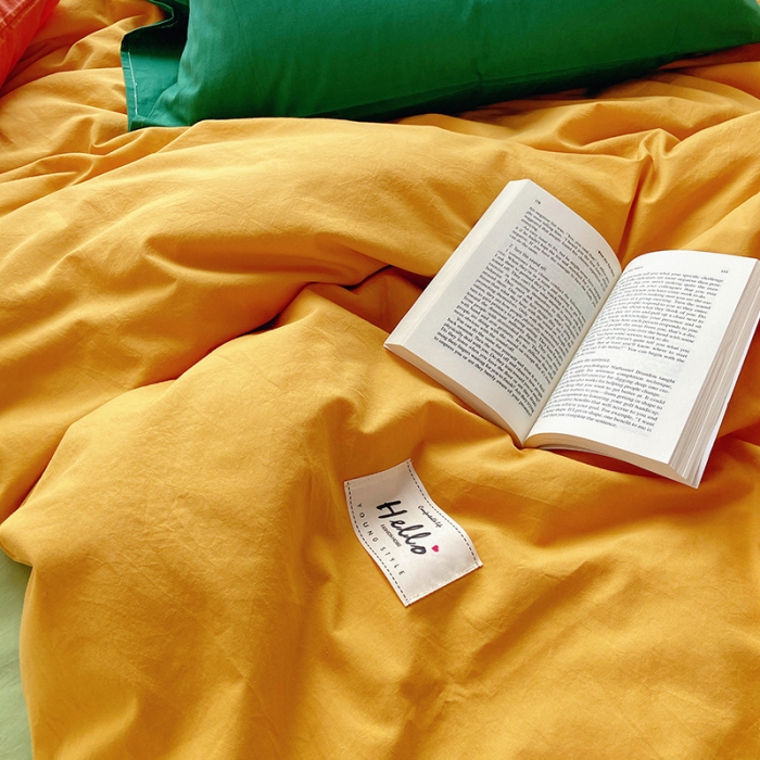 91家纺网 家纺一手货源 找家纺 雅居纺家纺 2022新款全棉水洗棉四件套 活力黄