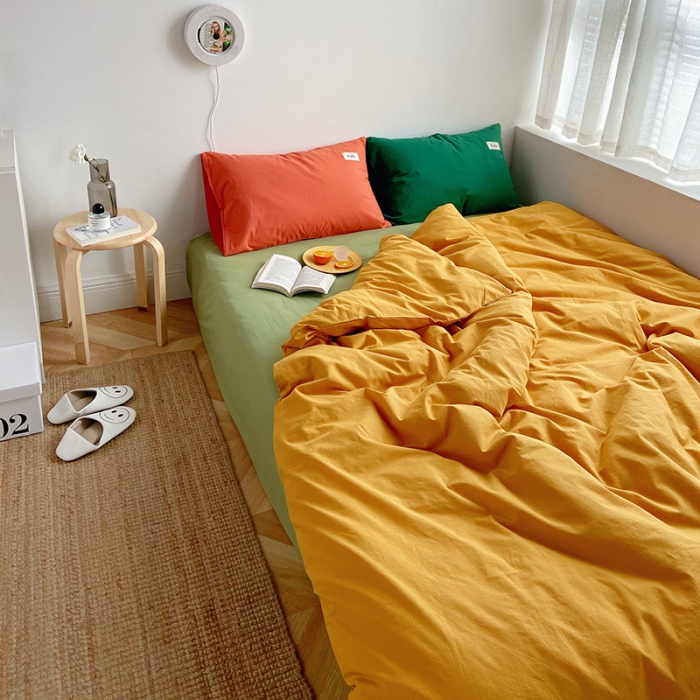 91家纺网 家纺一手货源 找家纺 雅居纺家纺 2022新款全棉水洗棉四件套 活力黄