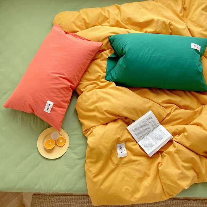 91家纺网 家纺一手货源 找家纺 雅居纺家纺 2022新款全棉水洗棉四件套 活力黄