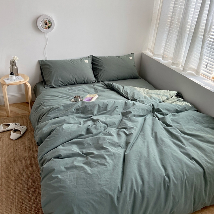 91家纺网 家纺一手货源 找家纺 雅居纺家纺 2022新款全棉水洗棉四件套 墨子绿