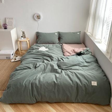 雅居纺家纺 2022新款全棉水洗棉四件套 墨子绿卡其