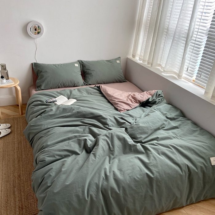 91家纺网 家纺一手货源 找家纺 雅居纺家纺 2022新款全棉水洗棉四件套 墨子绿卡其