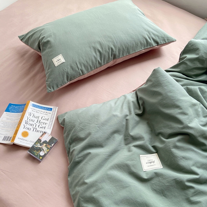 91家纺网 家纺一手货源 找家纺 雅居纺家纺 2022新款全棉水洗棉四件套 墨子绿卡其