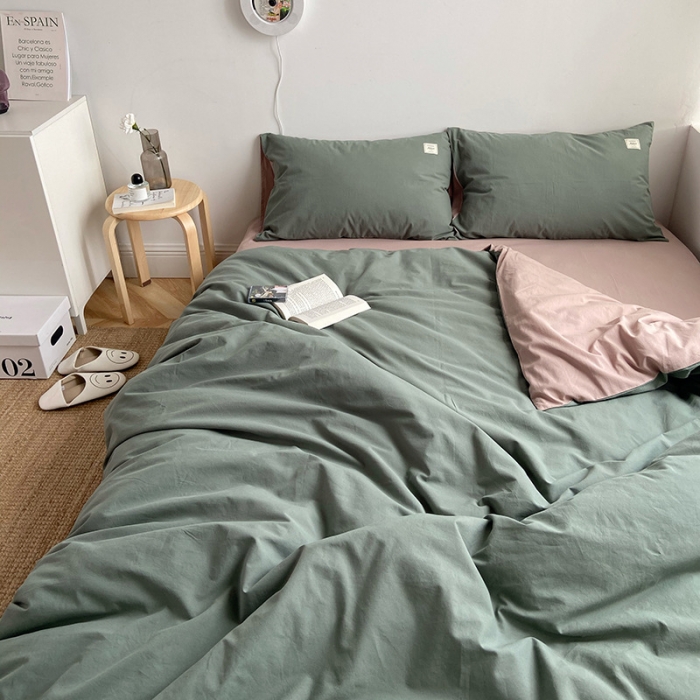 91家纺网 家纺一手货源 找家纺 雅居纺家纺 2022新款全棉水洗棉四件套 墨子绿卡其