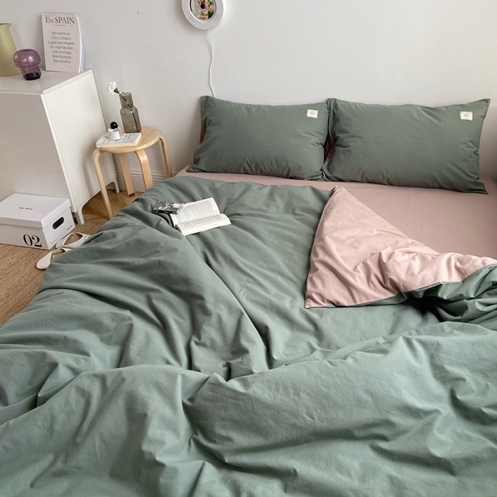 91家纺网 家纺一手货源 找家纺 雅居纺家纺 2022新款全棉水洗棉四件套 墨子绿卡其