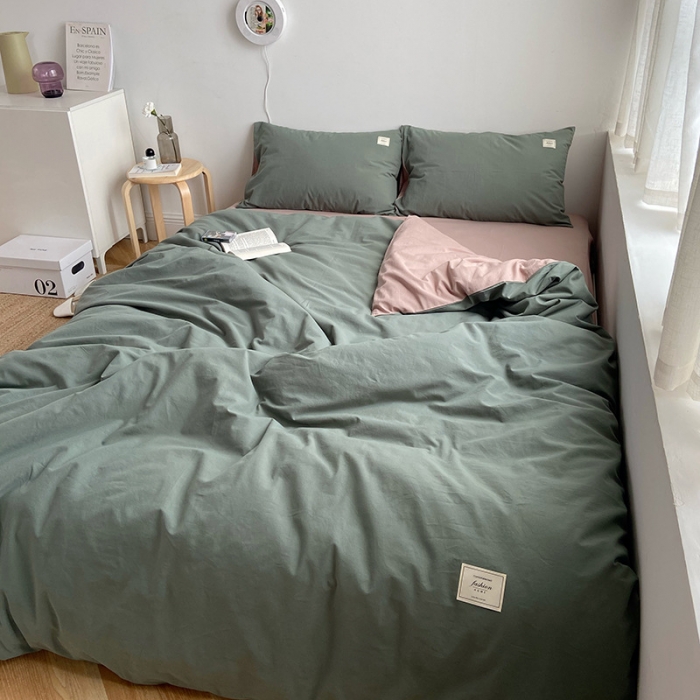 91家纺网 家纺一手货源 找家纺 雅居纺家纺 2022新款全棉水洗棉四件套 墨子绿卡其