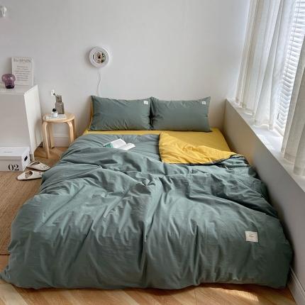 雅居纺家纺 2022新款全棉水洗棉四件套 墨子绿绅士黄