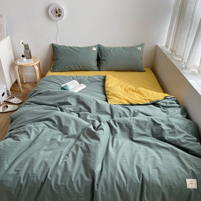 91家纺网 家纺一手货源 找家纺 雅居纺家纺 2022新款全棉水洗棉四件套 墨子绿绅士黄