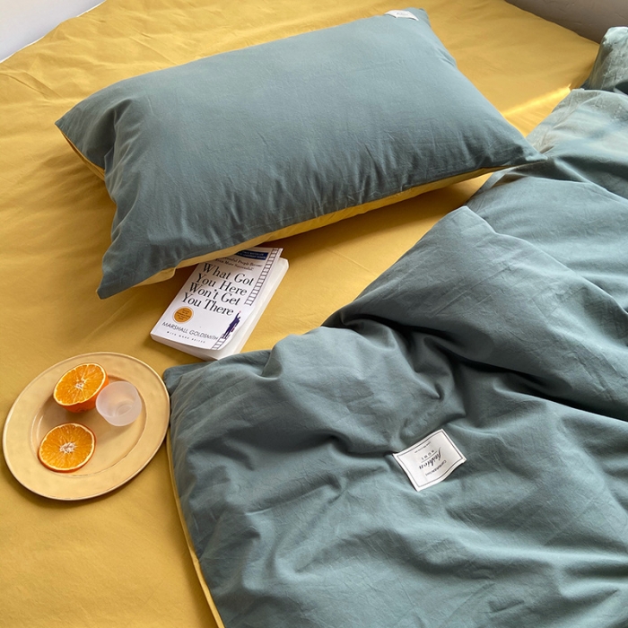 91家纺网 家纺一手货源 找家纺 雅居纺家纺 2022新款全棉水洗棉四件套 墨子绿绅士黄