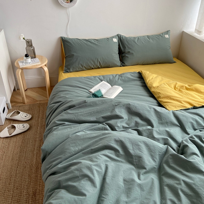 91家纺网 家纺一手货源 找家纺 雅居纺家纺 2022新款全棉水洗棉四件套 墨子绿绅士黄