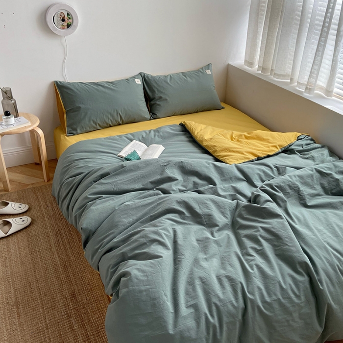 91家纺网 家纺一手货源 找家纺 雅居纺家纺 2022新款全棉水洗棉四件套 墨子绿绅士黄