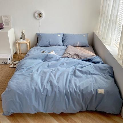 雅居纺家纺 2022新款全棉水洗棉四件套 清雅蓝绅士灰