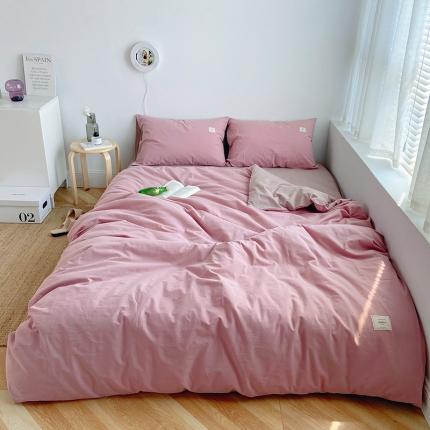 雅居纺家纺 2022新款全棉水洗棉四件套 绅士红卡其