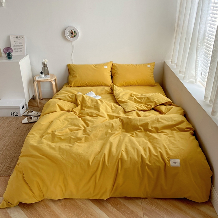 91家纺网 家纺一手货源 找家纺 雅居纺家纺 2022新款全棉水洗棉四件套 绅士黄