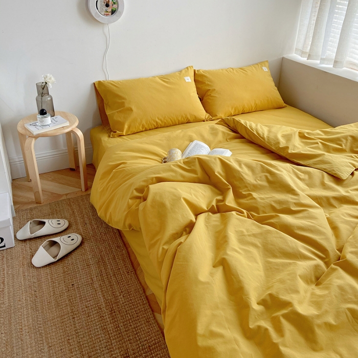 91家纺网 家纺一手货源 找家纺 雅居纺家纺 2022新款全棉水洗棉四件套 绅士黄