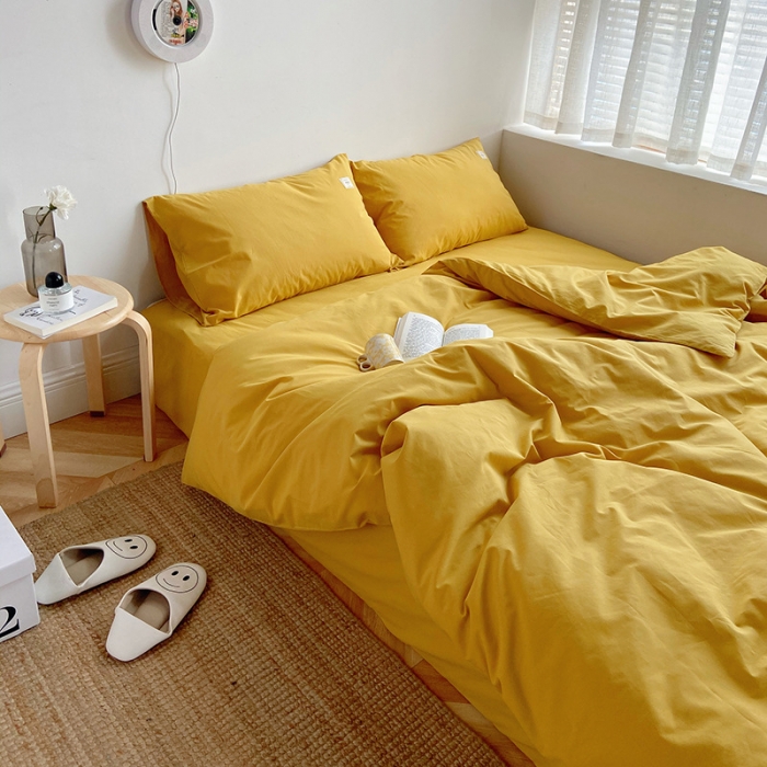 91家纺网 家纺一手货源 找家纺 雅居纺家纺 2022新款全棉水洗棉四件套 绅士黄