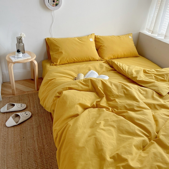 91家纺网 家纺一手货源 找家纺 雅居纺家纺 2022新款全棉水洗棉四件套 绅士黄