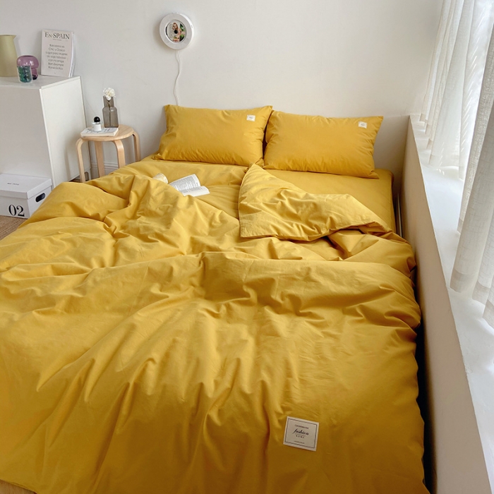 91家纺网 家纺一手货源 找家纺 雅居纺家纺 2022新款全棉水洗棉四件套 绅士黄