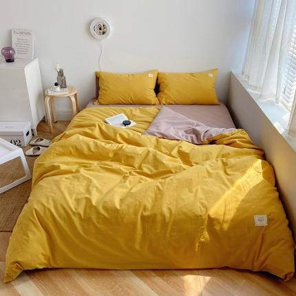 雅居纺家纺 2022新款全棉水洗棉四件套 绅士黄卡其