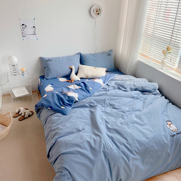 91家纺网 家纺一手货源 找家纺 雅居纺家纺 2022新款全棉水洗棉绣花四件套 可爱鸭