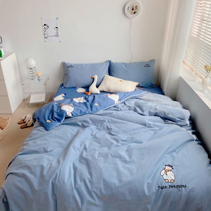 91家纺网 家纺一手货源 找家纺 雅居纺家纺 2022新款全棉水洗棉绣花四件套 可爱鸭