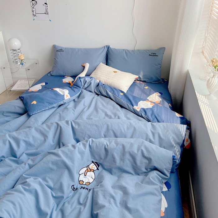 91家纺网 家纺一手货源 找家纺 雅居纺家纺 2022新款全棉水洗棉绣花四件套 可爱鸭