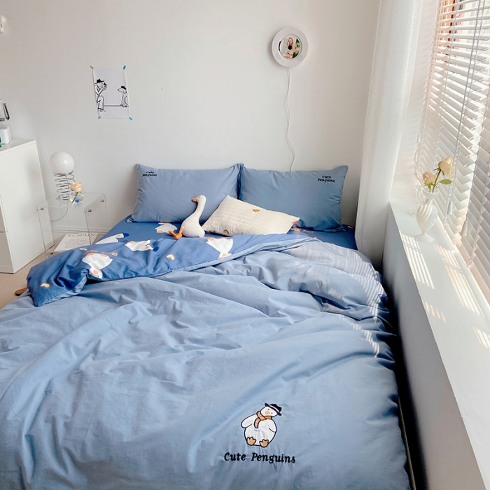 91家纺网 家纺一手货源 找家纺 雅居纺家纺 2022新款全棉水洗棉绣花四件套 可爱鸭