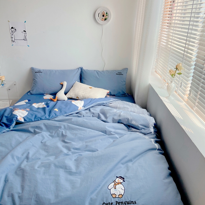 91家纺网 家纺一手货源 找家纺 雅居纺家纺 2022新款全棉水洗棉绣花四件套 可爱鸭